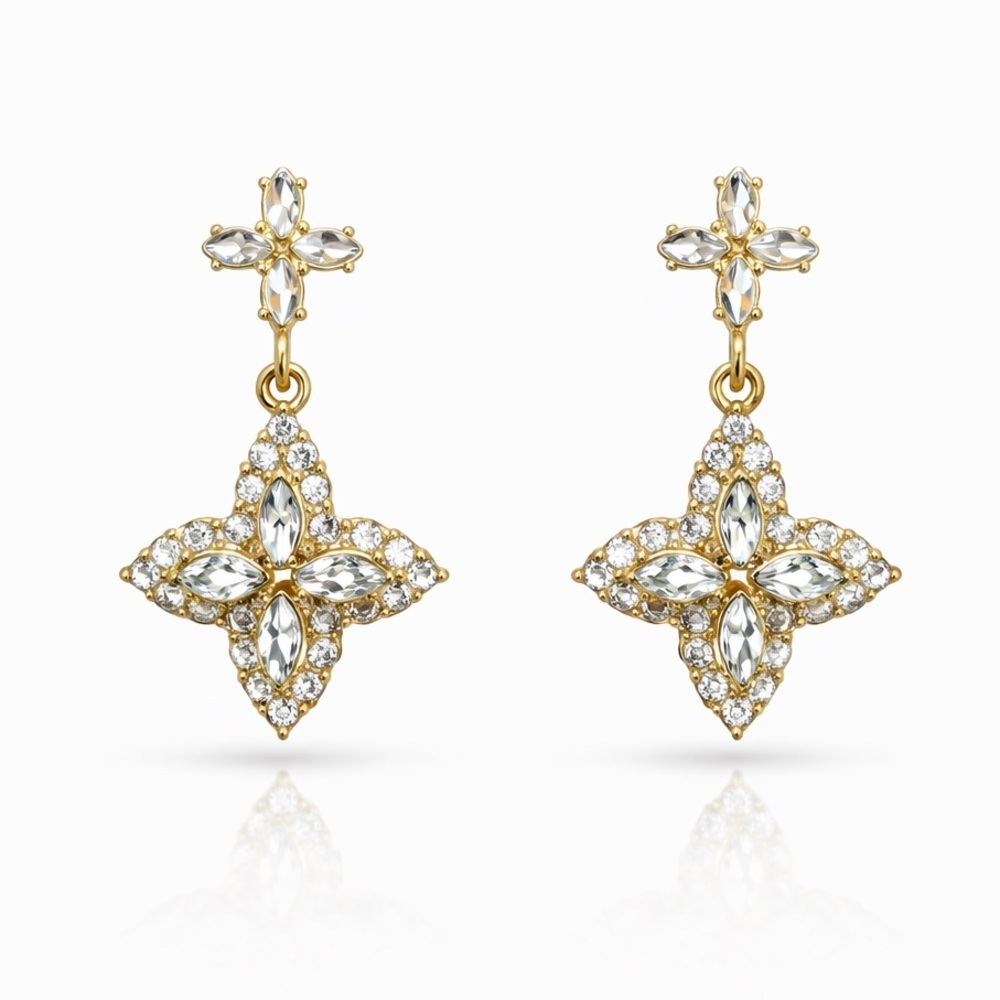 Elegant Gold and Silver Cross Earrings - Picture 1 of 8